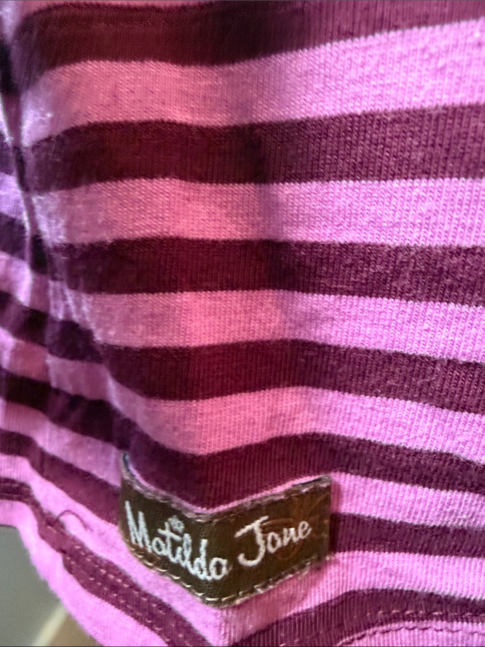 Matilda Jane Striped Long-Sleeve Boatneck Top in Pink and Plum - Picture 5 of 12